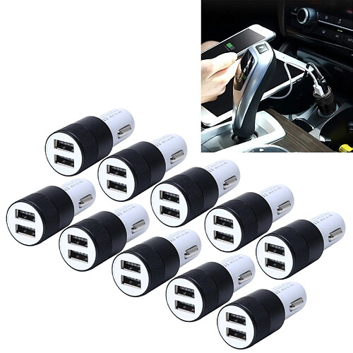 Wewoo Pour la plupart des téléphones noir 10 PCS voiture Auto 5V double usb 2.1A / 1A allume-cigare adaptateur