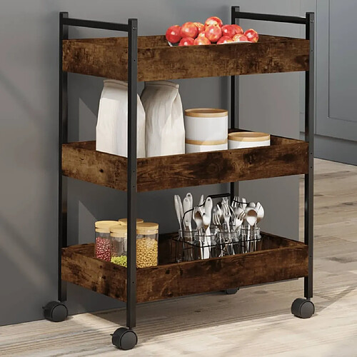 Maison Chic Desserte de cuisine | Chariot de cuisine | Meuble de rangement roulant chêne fumé 50x30x70 cm bois d'ingénierie -GKD89708