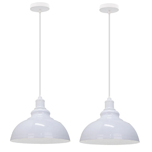 Stoex Lot de 2 Lustre Suspension Industriel Vintages Abat-jour Ø29cm E27 Luminaire en Fer Métal Câble Réglable - Blanc