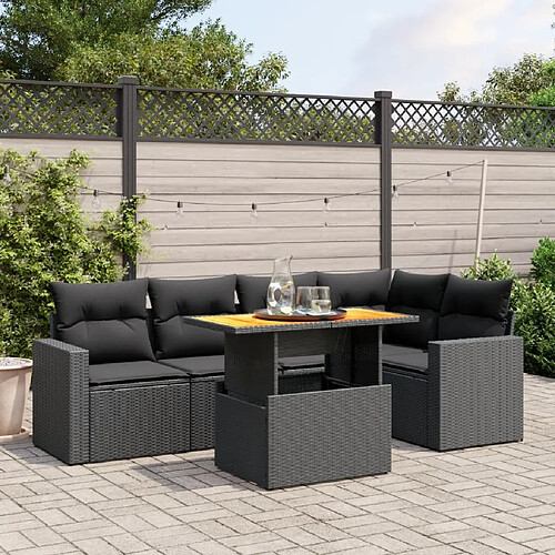 vidaXL Salon de jardin 6 pcs avec coussins noir résine tressée