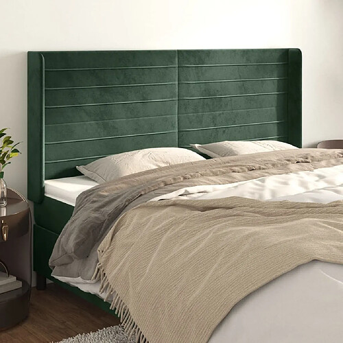 Maison Chic Tête de lit scandinave avec oreilles,meuble de chambre Vert foncé 163x16x118/128 cm Velours -MN70711