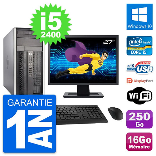 PC Tour HP Pro 6300 CMT Ecran 27" i5-2400 RAM 16Go Disque 250Go Windows 10 Wifi · Occasion