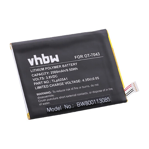 vhbw Li-Polymer Batterie 2500mAh (3.8V) pour téléphone Smartphone Alcatel One Touch OT-7043, OT-7043A, OT-7043K, OT-7043Y, Pop 2 5.0 comme TLp025A1.