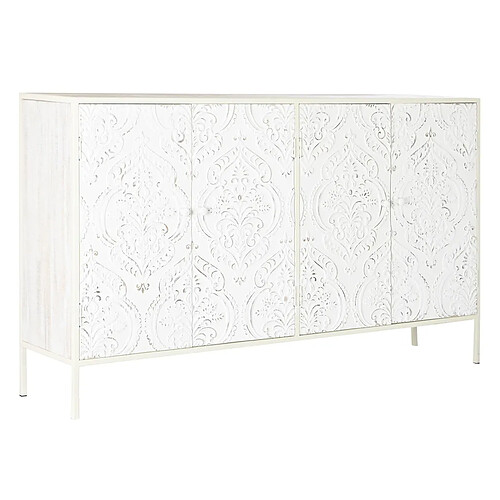 Pegane Commode meuble de rangement en bois de sapin et MDF coloris blanc - Longueur 156 x Hauteur 93 x Profondeur 35 cm