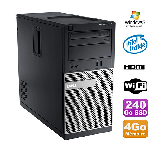 PC Tour DELL Optiplex 3010 MT Intel G2020 Graveur 4Go 240Go SSD HDMI Wifi W7 · Occasion