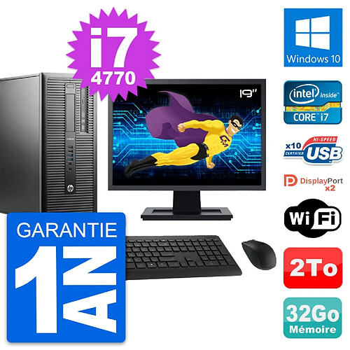 PC Tour HP ProDesk 600 G1 Ecran 19" i7-4770 RAM 32Go Disque 2To Windows 10 Wifi · Occasion