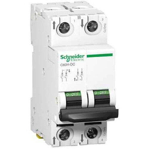 Schneider Electric disjoncteur - schneider c60h-dc - 2 pôles - 2 ampères - courbe c - a9n61522