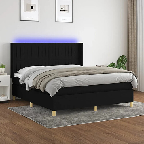 vidaXL Sommier à lattes de lit matelas et LED Noir 180x200 cm Tissu