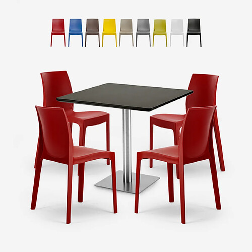 Grand Soleil Lot De 4 Chaises Empilables Bar Cuisine Table Horeca Noir 90x90cm Jasper Black, Couleur: Rouge