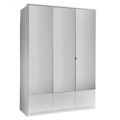 Inside 75 Armoire penderie DINGLE 3 portes miroirs 3 tiroirs largeur 135 blanche