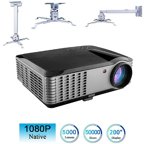 FLZEN 1080p Natif Contraste 15000:1, Max 300" image, Zoom, HDMI*2 USB*2 VGA RCA, avec Adaptateur HDMI et Fixation de Plafond pour Projecteur