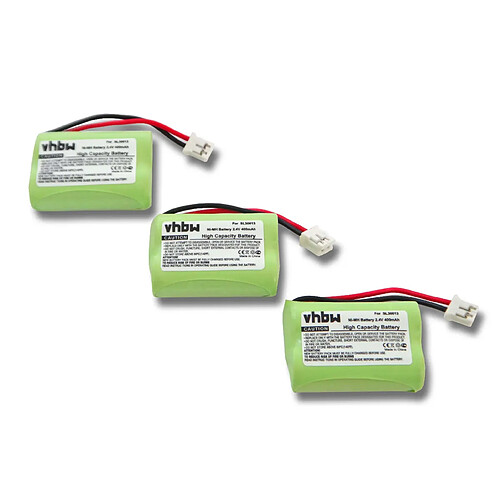 vhbw lot de 3 batteries Ni-MH400mAh (2.4V) pour Téléphone fixe sans fil Audioline DECT 7500, 7500 Micro, 7501, 7800, 7800B, 7801 Remplace: SL30013.