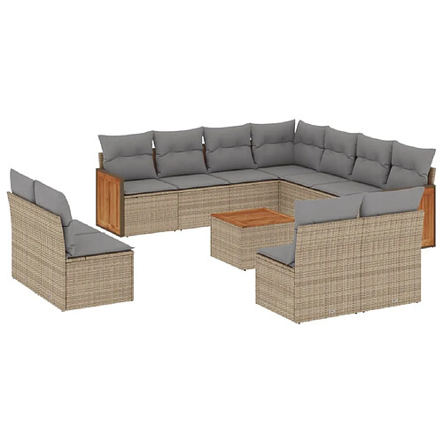 Maison Chic Salon de jardin avec coussins 12 pcs | Ensemble de Table et chaises | Mobilier d'Extérieur beige résine tressée -GKD72409