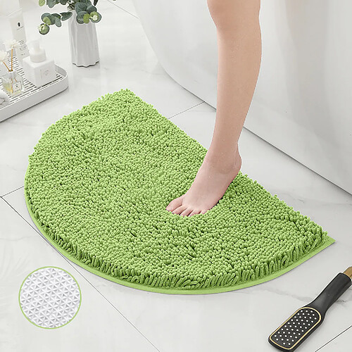 LUUCOZK Tapis de bain antidérapants absorbants à séchage rapide, tapis de décoration de salle de bain-fond TPR vert fruit-Demi-cercle 50X80CM