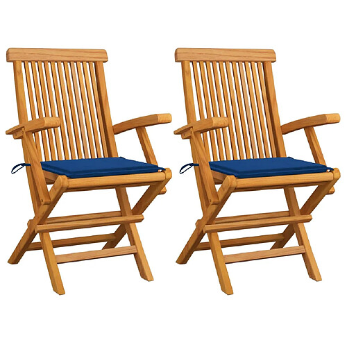 vidaXL Chaises de jardin et coussins bleu royal lot de 2 Bois de teck