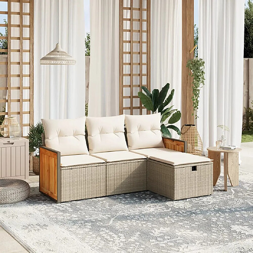 vidaXL Salon de jardin avec coussins 4 pcs beige résine tressée