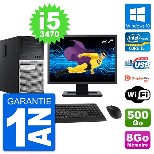 PC Tour Dell 9010 Ecran 27" Intel i5-3470 RAM 8Go Disque 500Go Windows 10 Wifi · Occasion