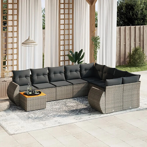 vidaXL Salon de jardin avec coussins 10 pcs gris résine tressée