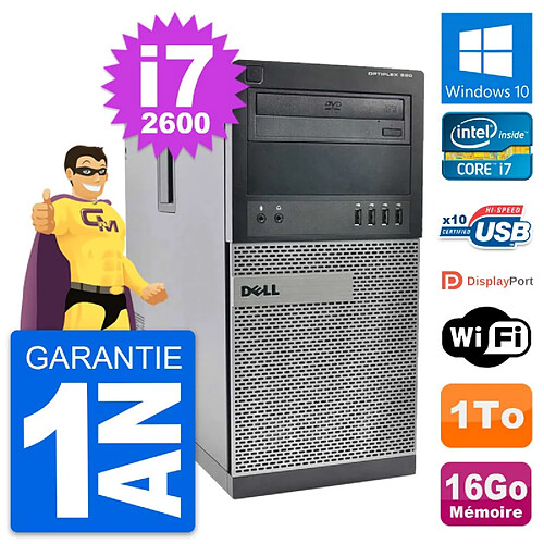 PC Tour Dell OptiPlex 990 Intel i7-2600 RAM 16Go Disque Dur 1To Windows 10 Wifi · Occasion