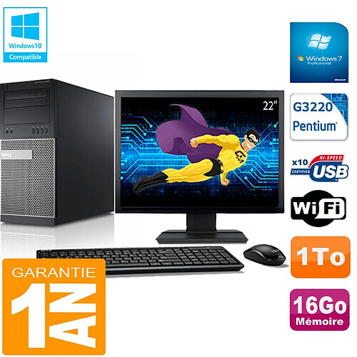 PC Tour DELL 9020 Intel G3220 Ram 16Go Disque 1 To Wifi W7 Ecran 22" · Occasion