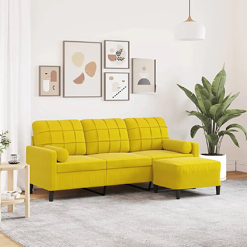 vidaXL Canapé à 3 places avec repose-pieds jaune 180 cm velours