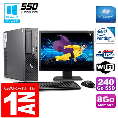 PC Fujitsu Esprimo E500 E85+ SFF G640 8Go Disque 240Go SSD Wifi W7 Ecran 19" · Occasion