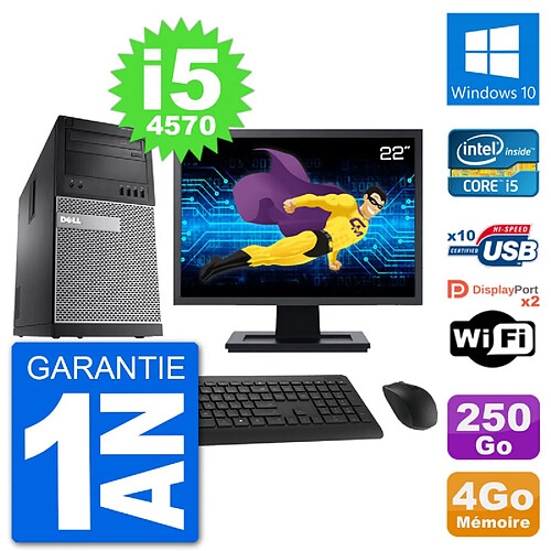 PC Tour Dell 9020 Ecran 22" Intel i5-4570 RAM 4Go Disque 250Go Windows 10 Wifi · Occasion