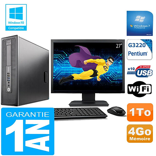 PC HP EliteDesk 800 G1 SFF Intel G3220 4 Go Disque 1 To Wifi W7 Ecran 27" · Occasion