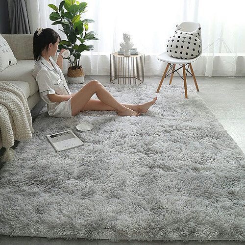 LUUCOZK Tapis à poils longs doux et moelleux pour chambre à coucher et salon - Gris clair-80x200cm