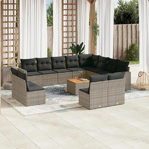 vidaXL Salon de jardin avec coussins 13 pcs gris résine tressée