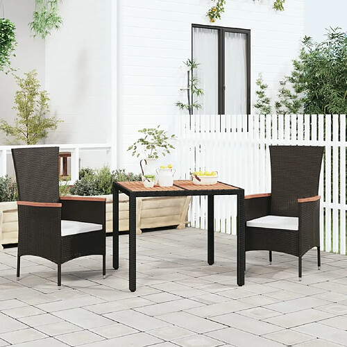 vidaXL Table de jardin plateau en bois Noir Résine tressée bois massif