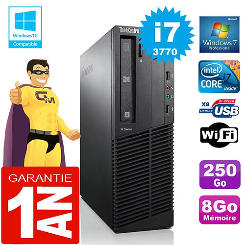 PC Lenovo M92p SFF Core I7-3770 Ram 8Go Disque 250 Go Graveur DVD Wifi W7 · Occasion