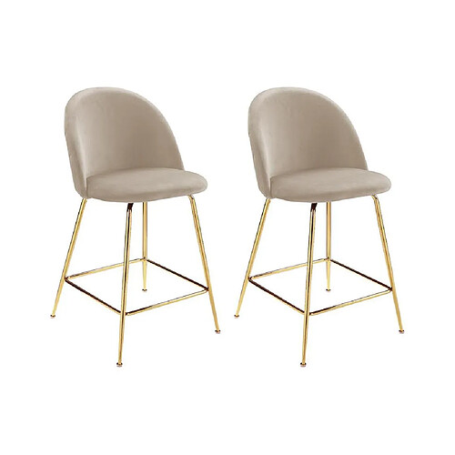 Vente-Unique Lot de 2 tabourets de bar en velours et métal doré - Beige - MELBOURNE