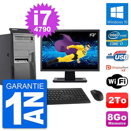 PC Tour Lenovo M83 Ecran 19" Core i7-4790 RAM 8Go Disque Dur 2To Windows 10 Wifi · Occasion