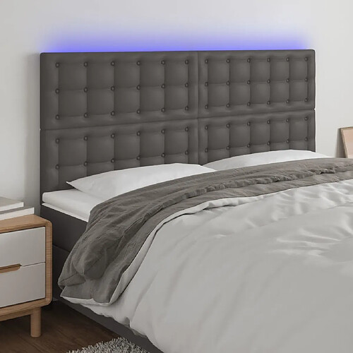 Maison Chic Tête de lit scandinave à LED,meuble de chambre Gris 160x5x118/128 cm Similicuir -MN29293