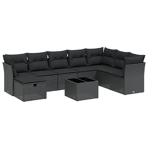 Maison Chic Ensemble Tables et chaises d'extérieur 9 pcs avec coussins,Salon de jardin noir résine tressée -GKD235489