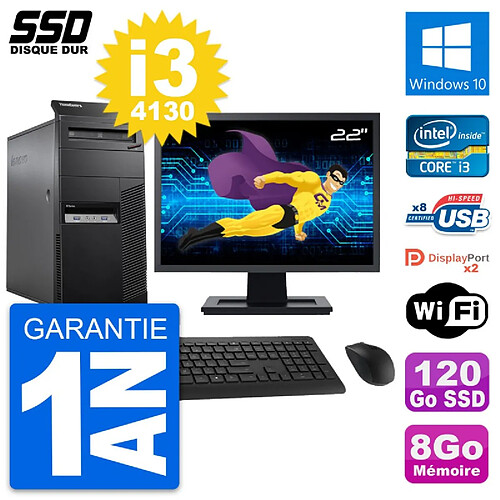 PC Tour Lenovo M83 Ecran 22" Intel i3-4130 RAM 8Go SSD 120Go Windows 10 Wifi · Occasion