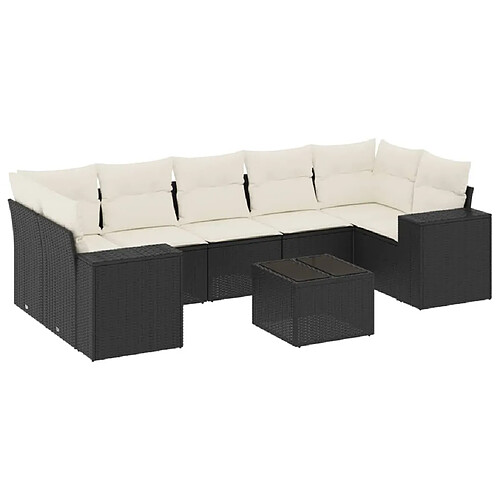 Maison Chic Ensemble Tables et chaises d'extérieur 8 pcs avec coussins,Salon de jardin noir résine tressée -GKD158629