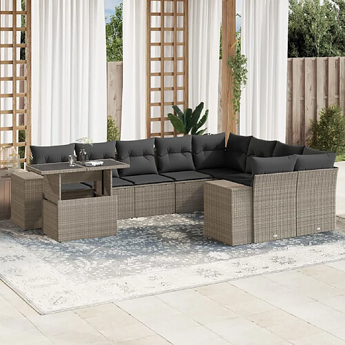 vidaXL Salon de jardin avec coussins 10 pcs gris clair résine tressée