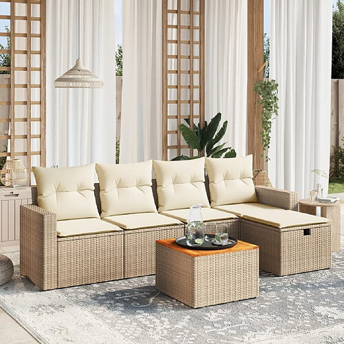 vidaXL Salon de jardin avec coussins 6 pcs beige résine tressée