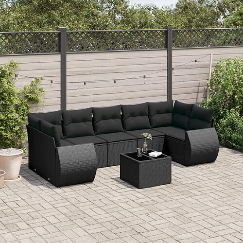 vidaXL Salon de jardin 8 pcs avec coussins noir résine tressée