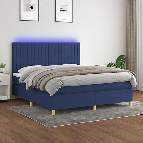 Sommier à lattes,Cadre à lattes de lit et matelas et LED pour Adulte Bleu 160x200 cm Tissu -MN97439