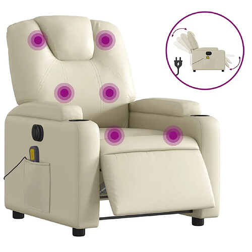 Maison Chic Fauteuil Relax pour salon, Fauteuil de massage inclinable électrique crème similicuir -GKD41788