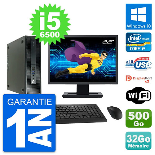 PC HP 600 G2 SFF Ecran 22" Core i5-6500 RAM 32Go Disque 500Go Windows 10 Wifi · Occasion