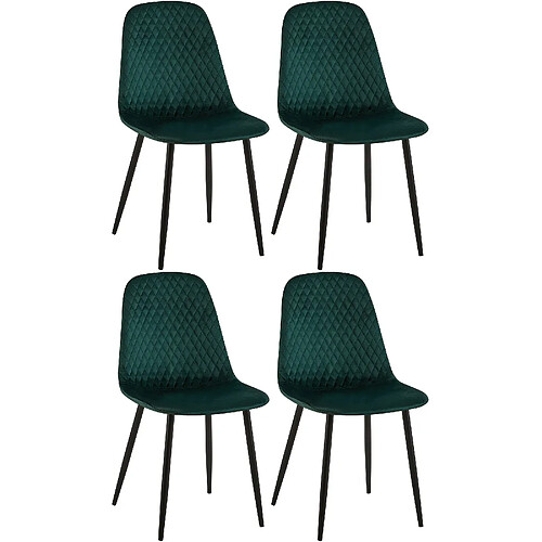 Decoshop26 Lot de 4 chaises de salle à manger coutures décoratives losanges assise en velours vert pieds métal noir mat 10_0001878