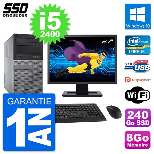 PC Tour Dell 790 MT Ecran 27" Intel i5-2400 RAM 8Go SSD 240Go Windows 10 Wifi · Occasion