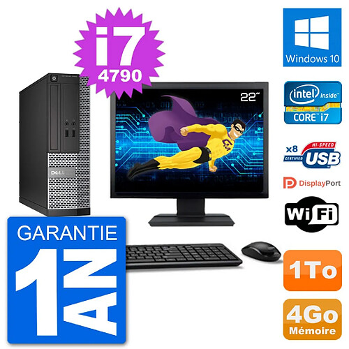 PC Dell Optiplex 3020 SFF Ecran 22" i7-4790 RAM 4Go Disque 1To Windows 10 Wifi · Occasion