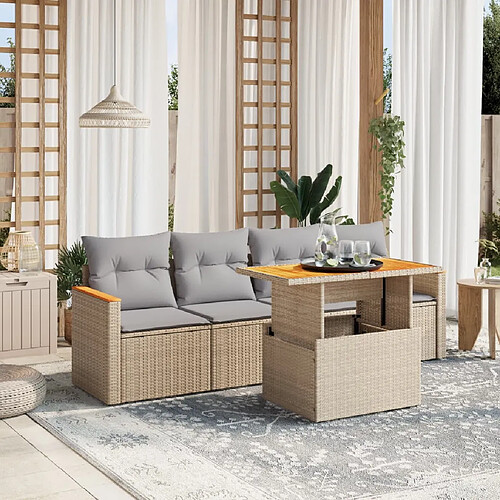 vidaXL Salon de jardin avec coussins 5 pcs beige résine tressée