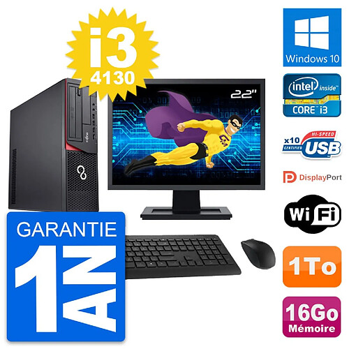 PC Fujitsu E920 DT Ecran 22" Intel i3-4130 RAM 16Go Disque 1To Windows 10 Wifi · Occasion