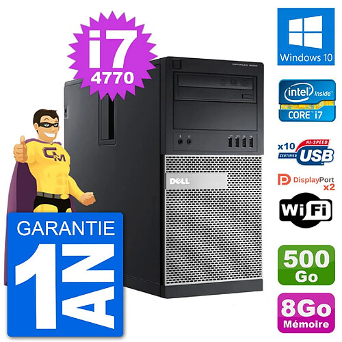 PC Tour Dell 9020 Intel Core i7-4770 RAM 8Go Disque Dur 500Go Windows 10 Wifi · Occasion